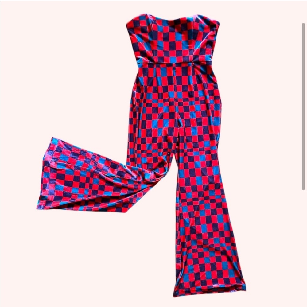 *Gently Used Anthropologie x Hutch Funky Velvet Check Flare Jumpsuit S 4 Unique